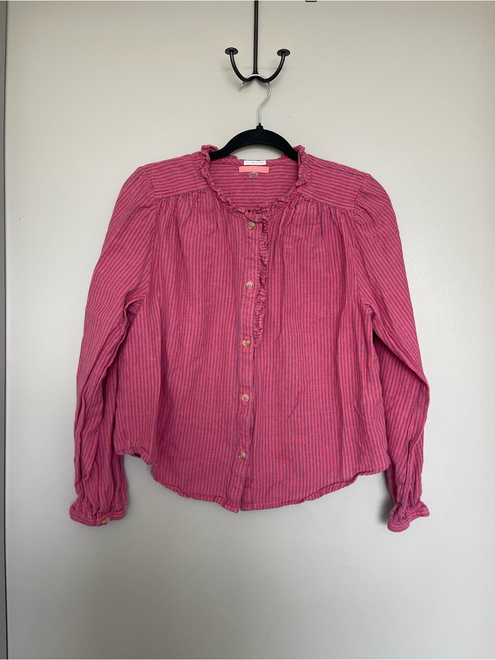 MOTHER Striped Button-Front Ruffle Blouse - Picture 2 of 6